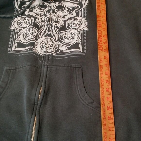 Famous Stars Straps Sweatshirt Men XXL Black Full Zip Skull Roses Hoodie - Picture 6 of 13